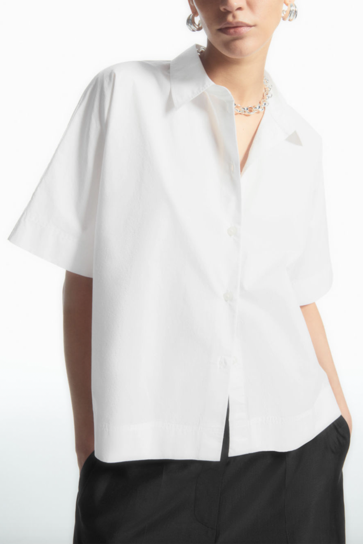 Boxy Short-Sleeved Poplin Shirt