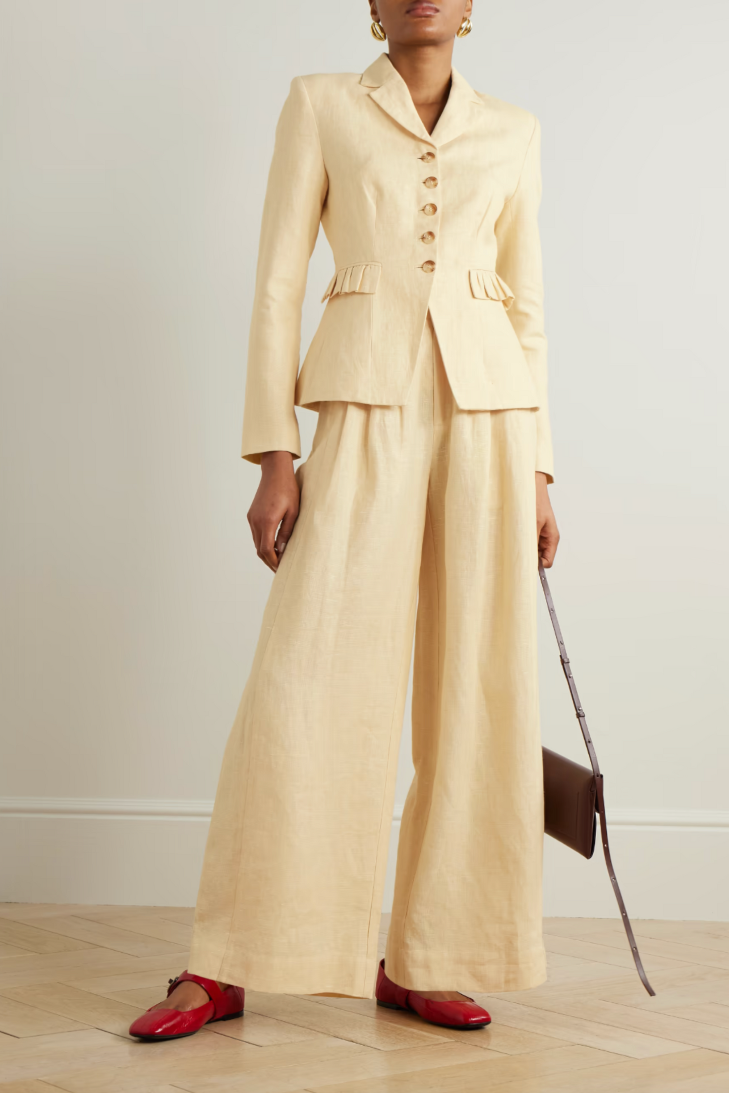 Nancy Linen Vest and Parker Pleated Wide-Leg Pants