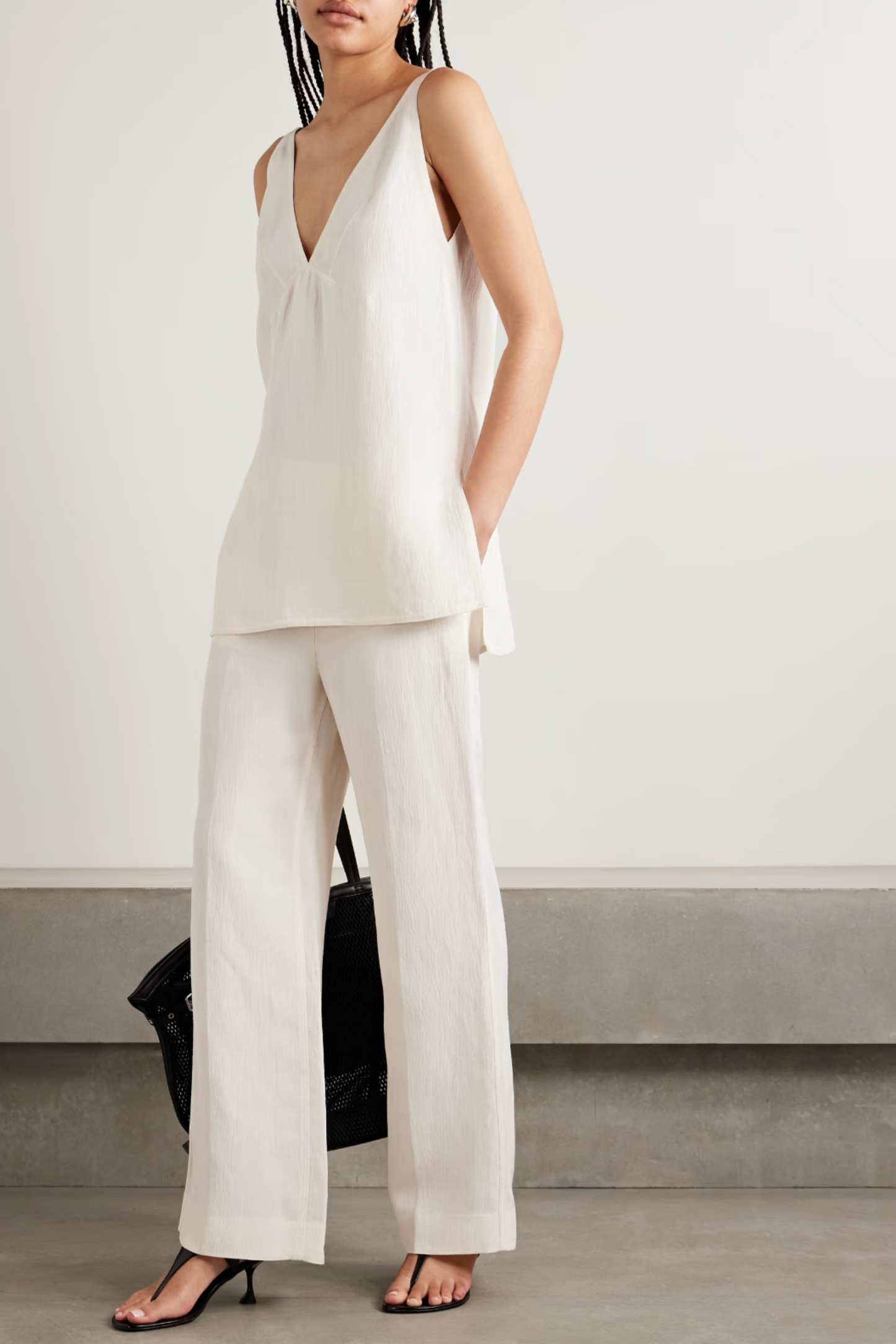 Mitchell Cloqué Camisole and Maggi Belted Wide-Leg Pants