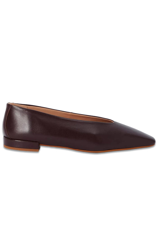 Albie Leather High Vamp Ballerina Pumps, Bitter Chocolate