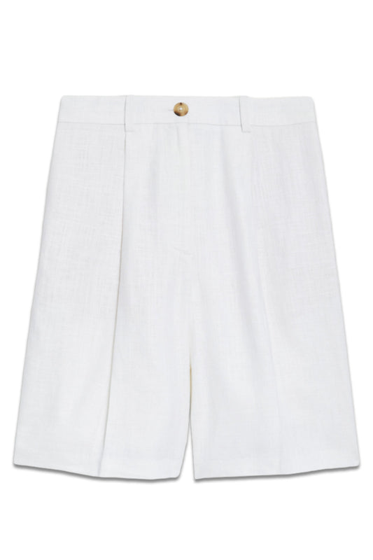 Linen Blend High Waisted Bermuda Shorts
