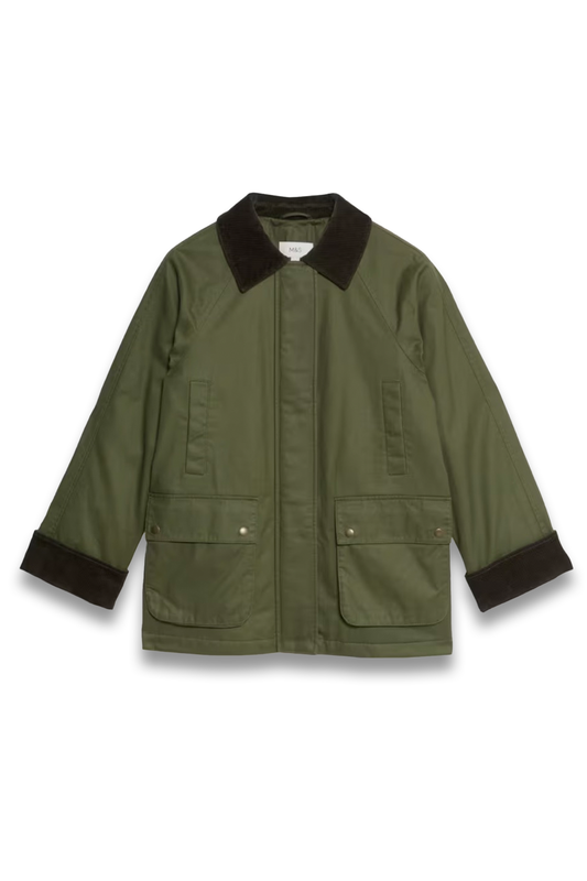 Cotton Rich Waxed Quilted Parka Coat