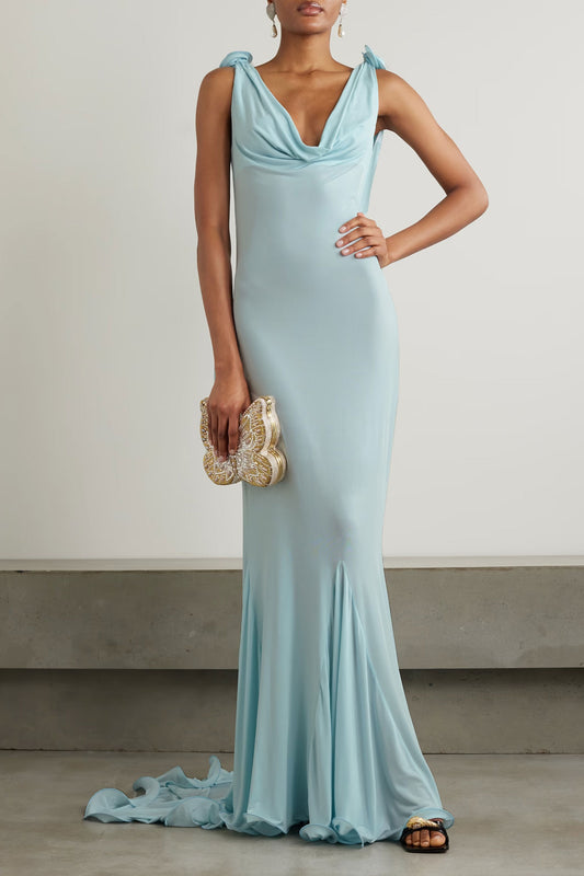 Floral-Appliquéd Satin-Jersey Dress