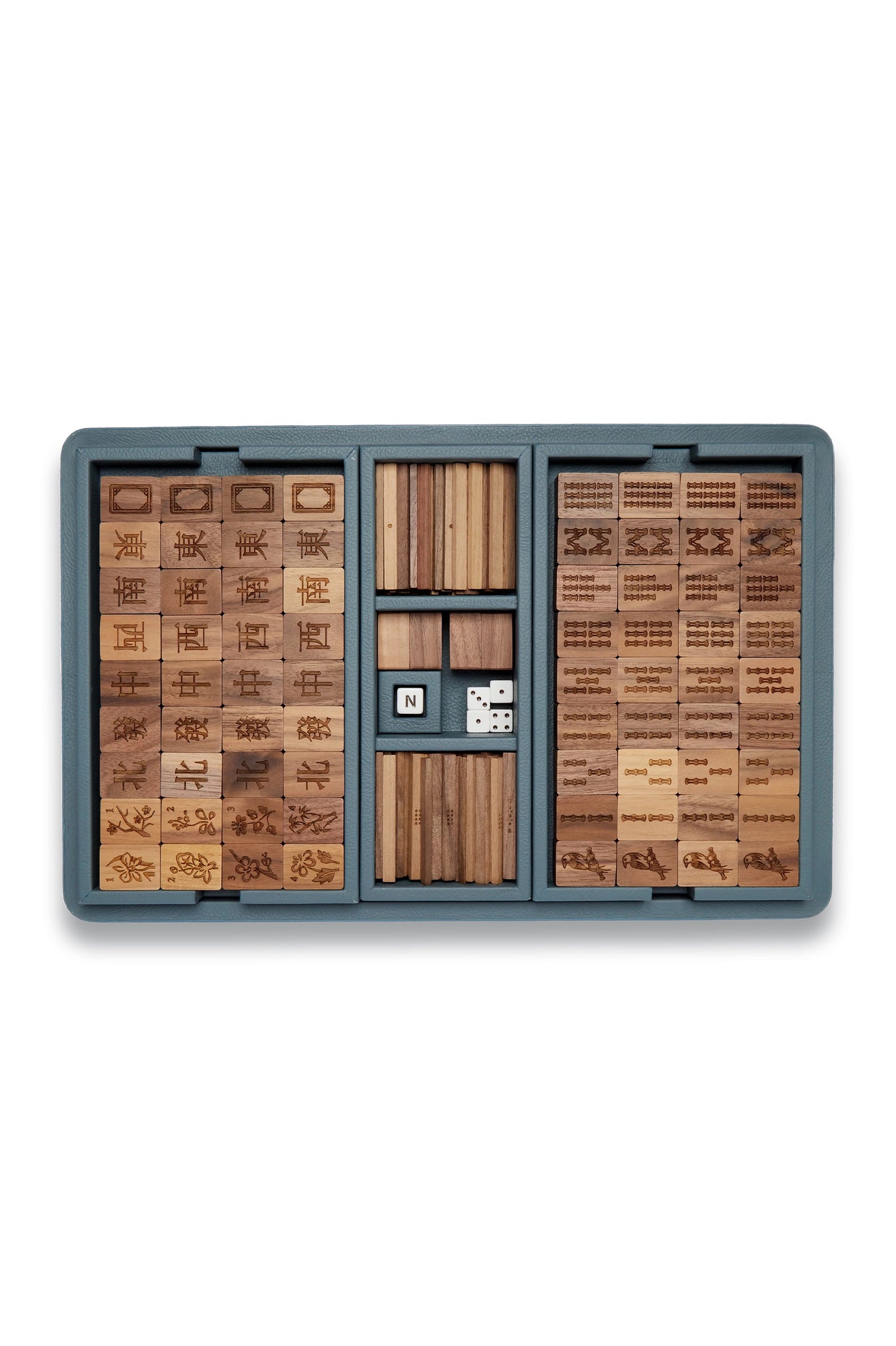 Leather, Maple and Walnut Mahjong Set