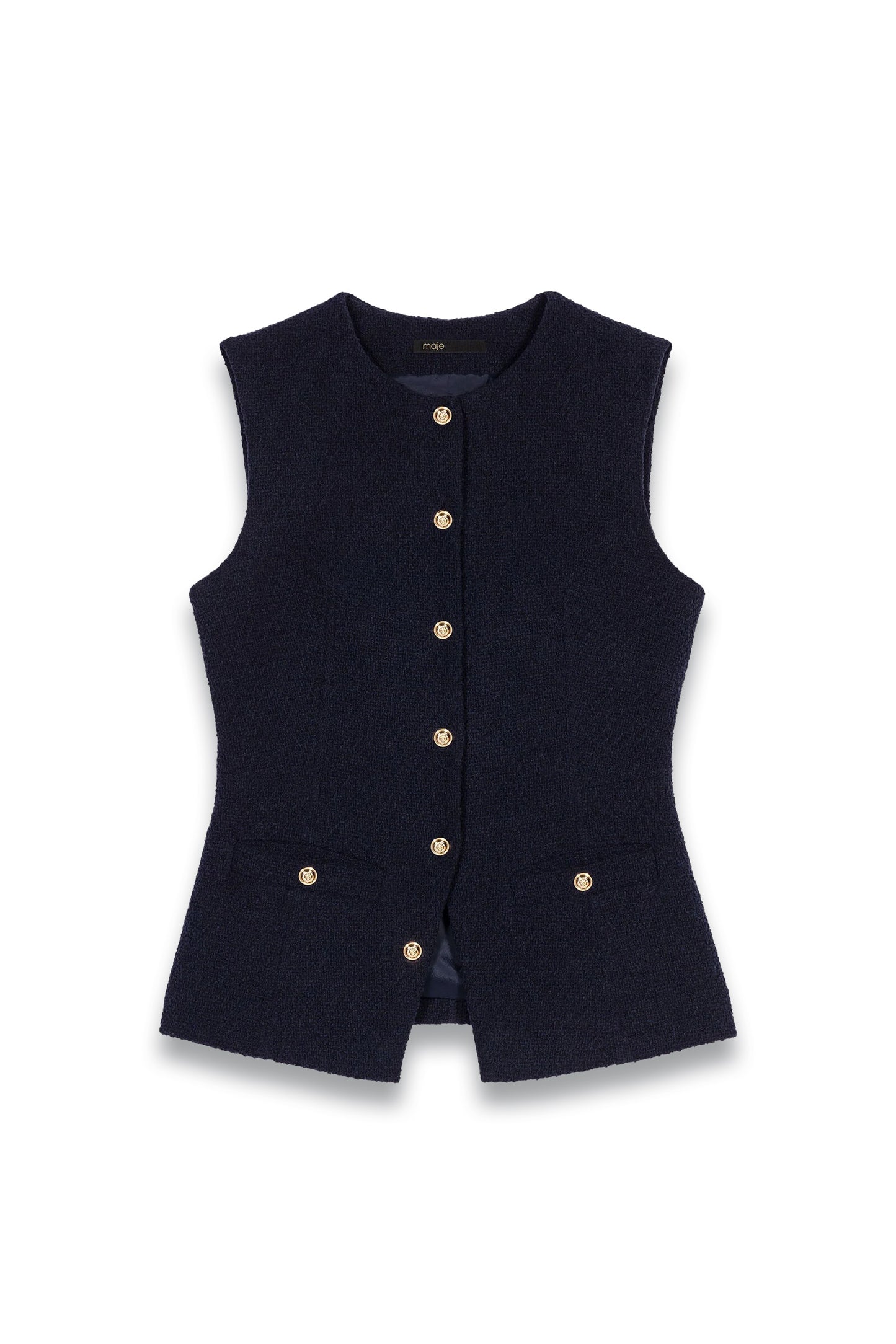 Long Sleeveless Tweed Jacket