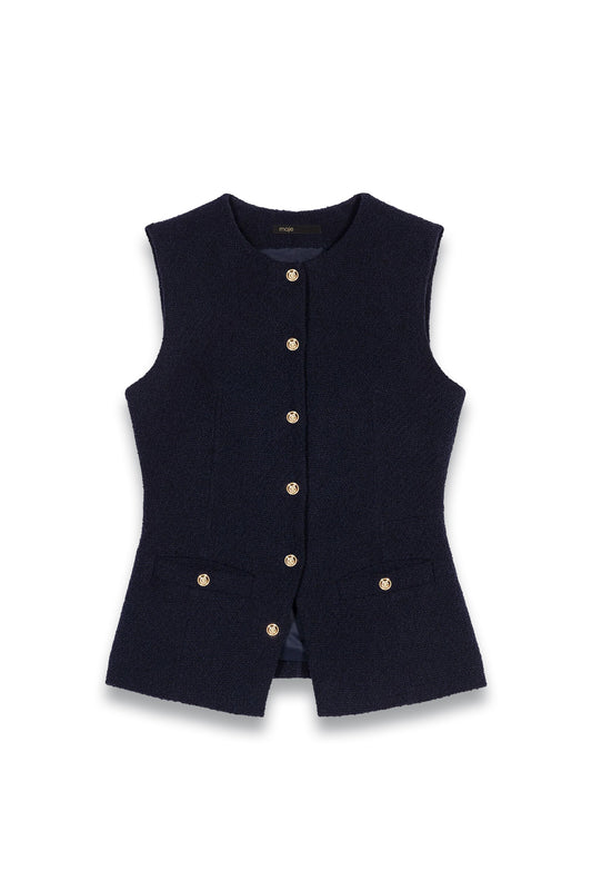 Long Sleeveless Tweed Jacket