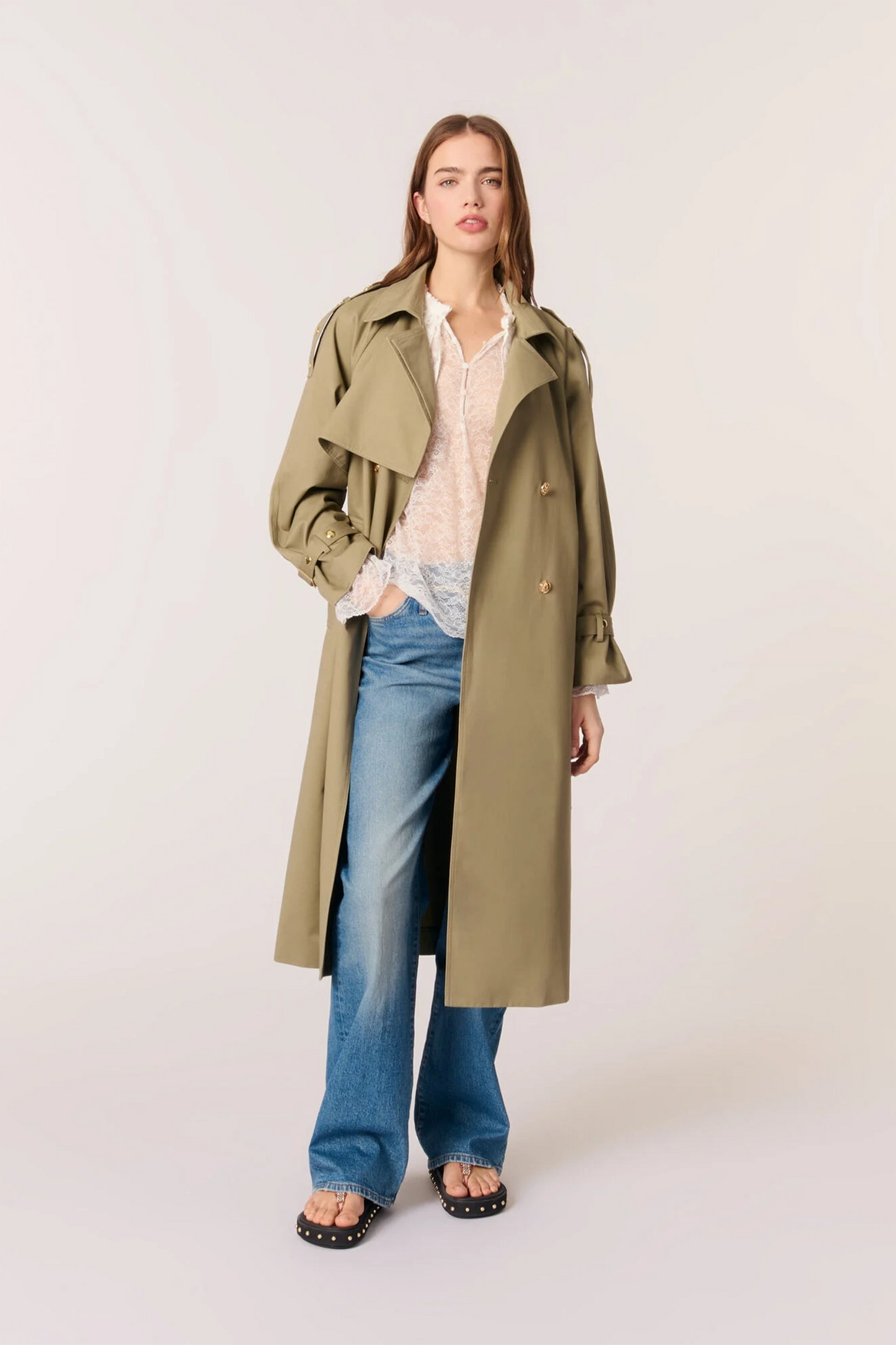 Removable collar stud trench coat