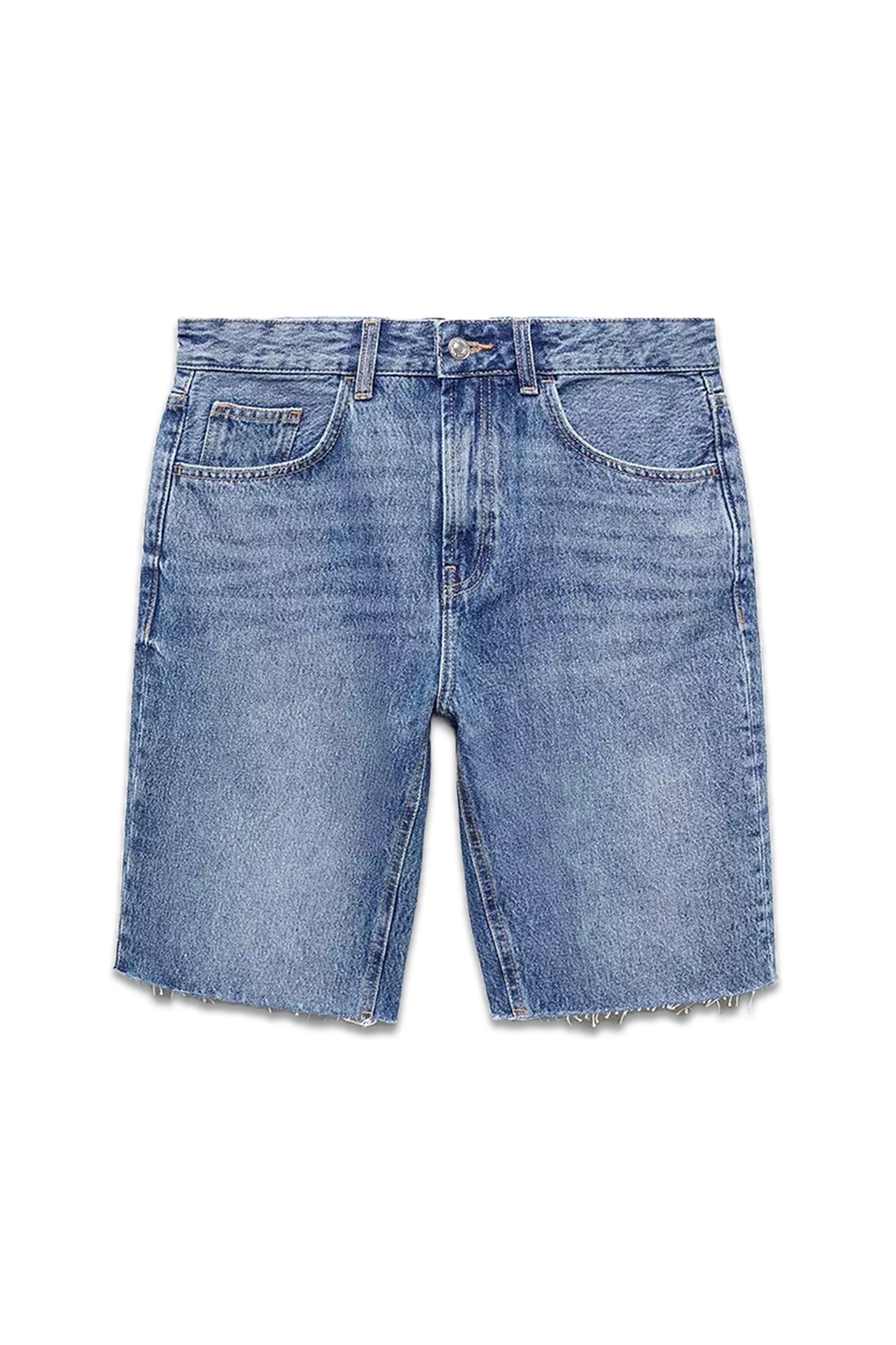 Miami Straight Cut Denim Shorts in Mid Blue