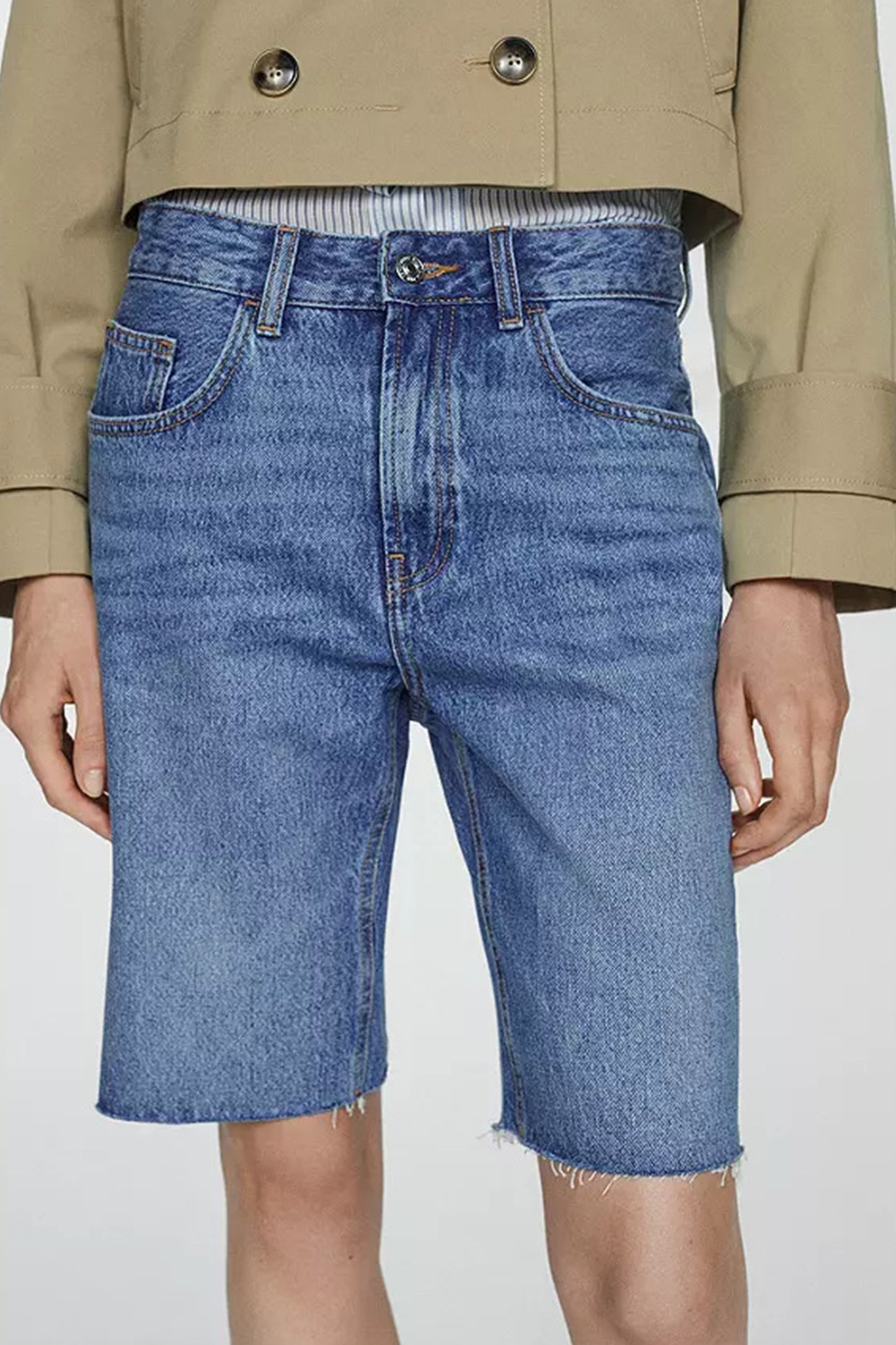 Miami Straight Cut Denim Shorts in Mid Blue
