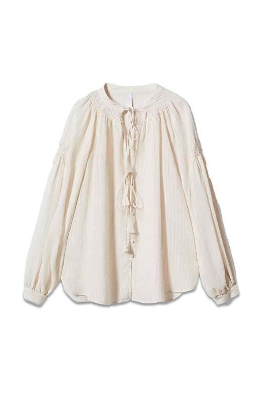 Boho Linen Blouse, Light Beige