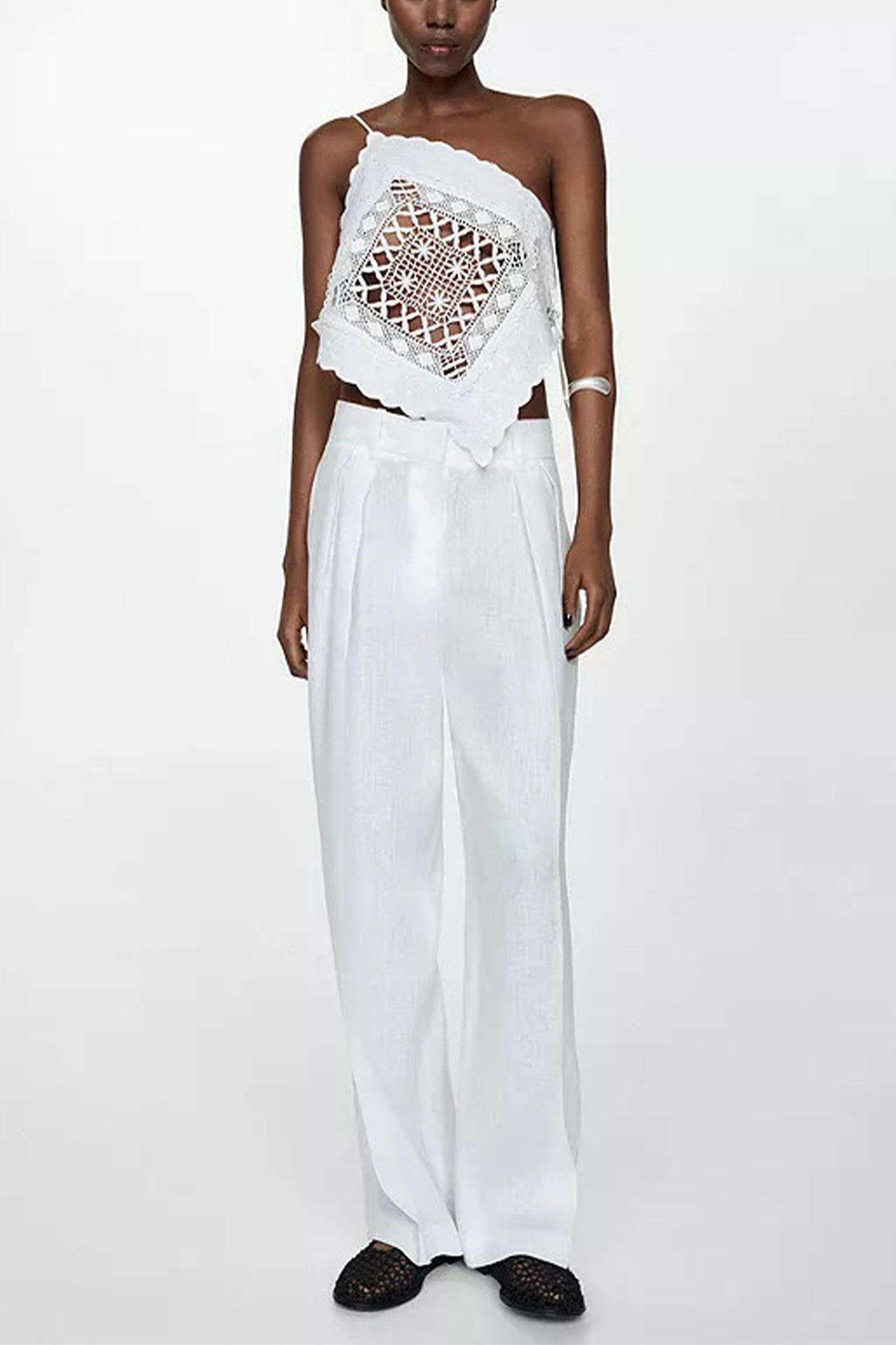 Chiara Wide Leg Linen Trousers, in Ivory