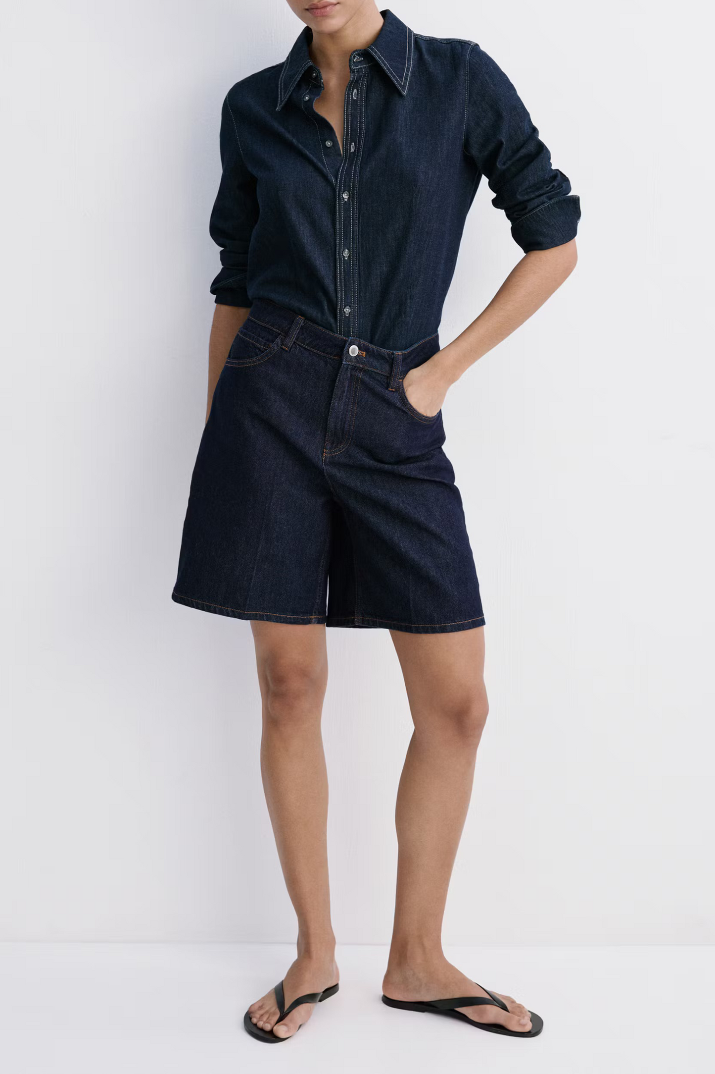High-waist Straight-fit Denim Shorts