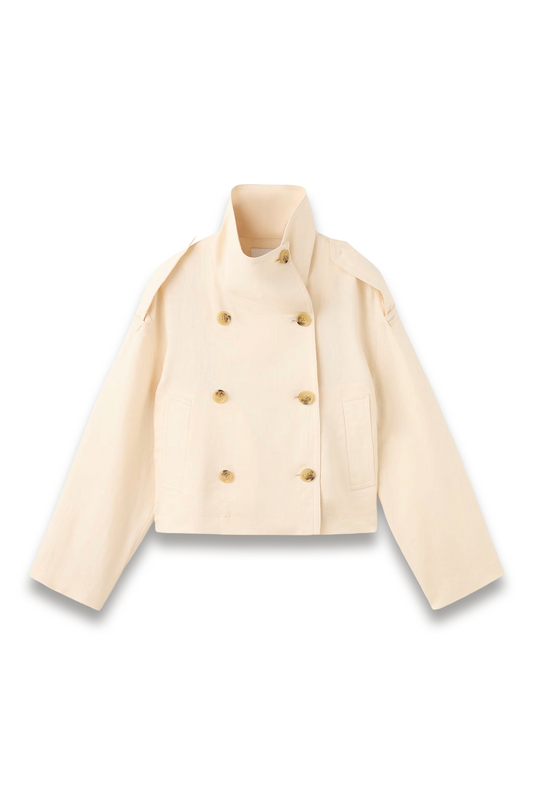 Linen Funnel-neck Trench Coat