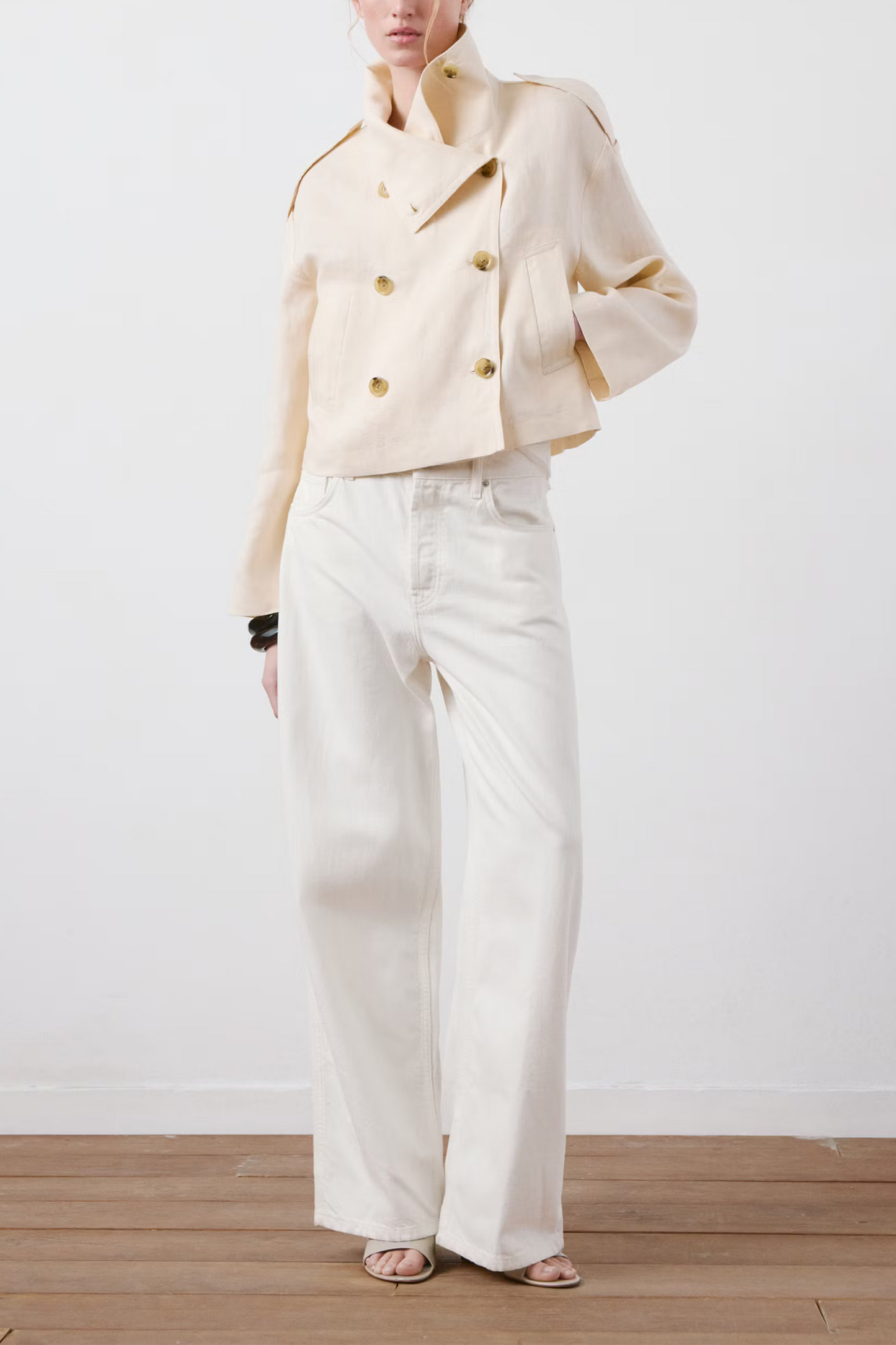 Linen Funnel-neck Trench Coat