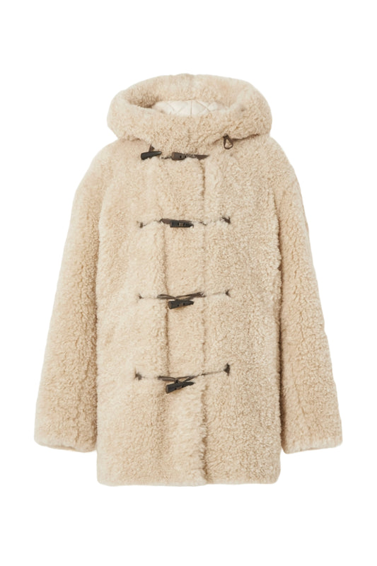 Florene Ecru Oversized Hooded Faux Shearling Coat