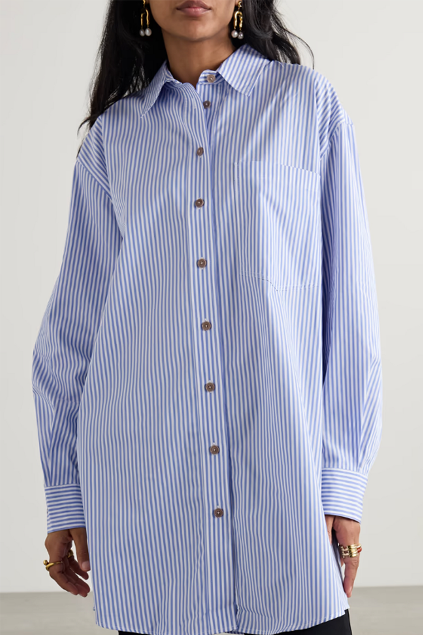 + NET SUSTAIN Hailey Striped Organic Cotton-Poplin Shirt