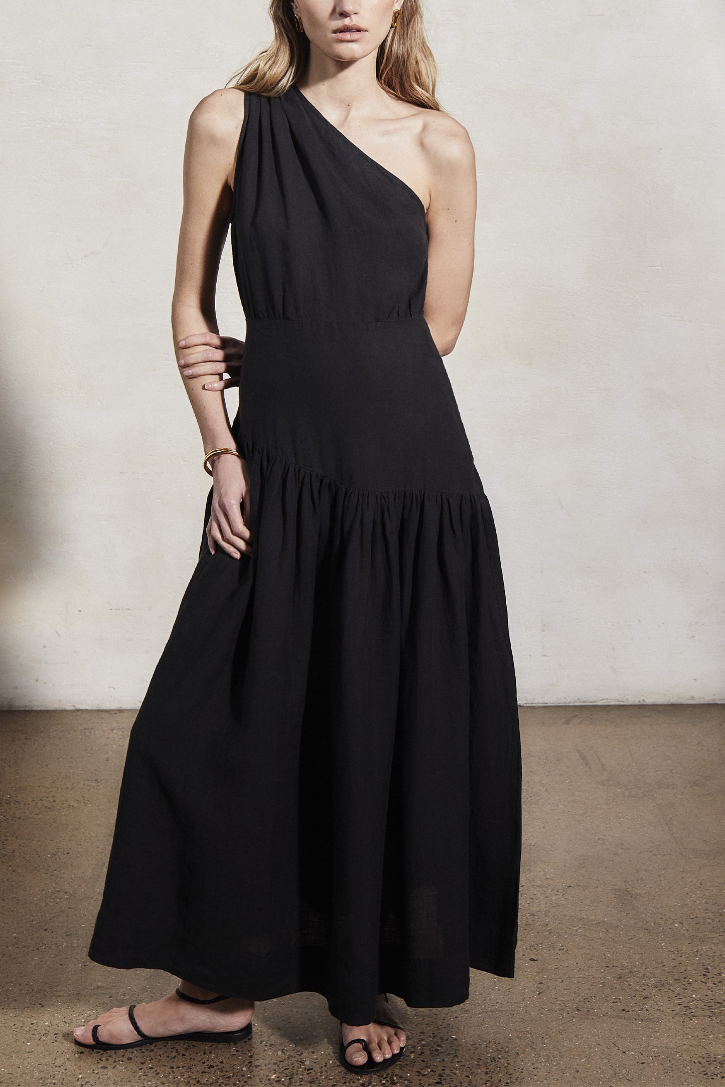 Mariam Dress With Asymmetric Neckline In Black