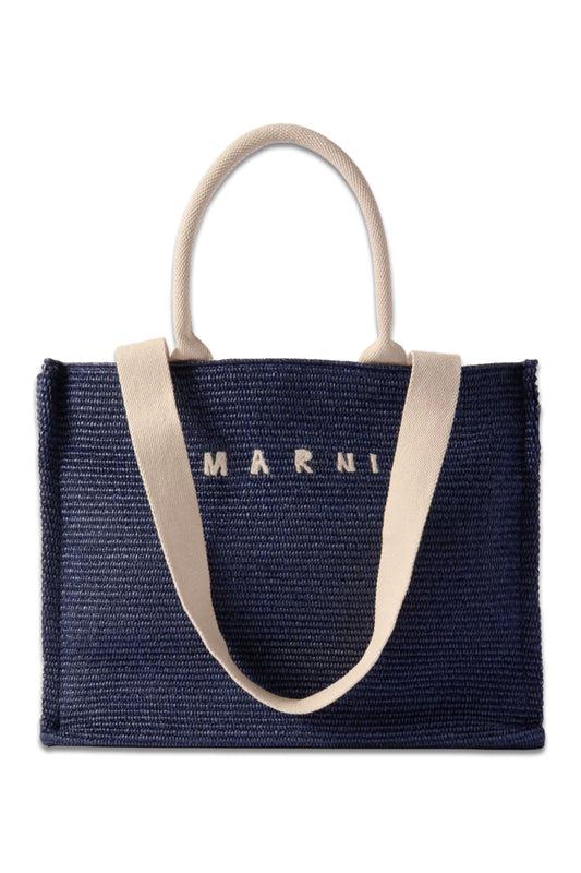 Basket Large Webbing-Trimmed Embroidered Faux Raffia Tote