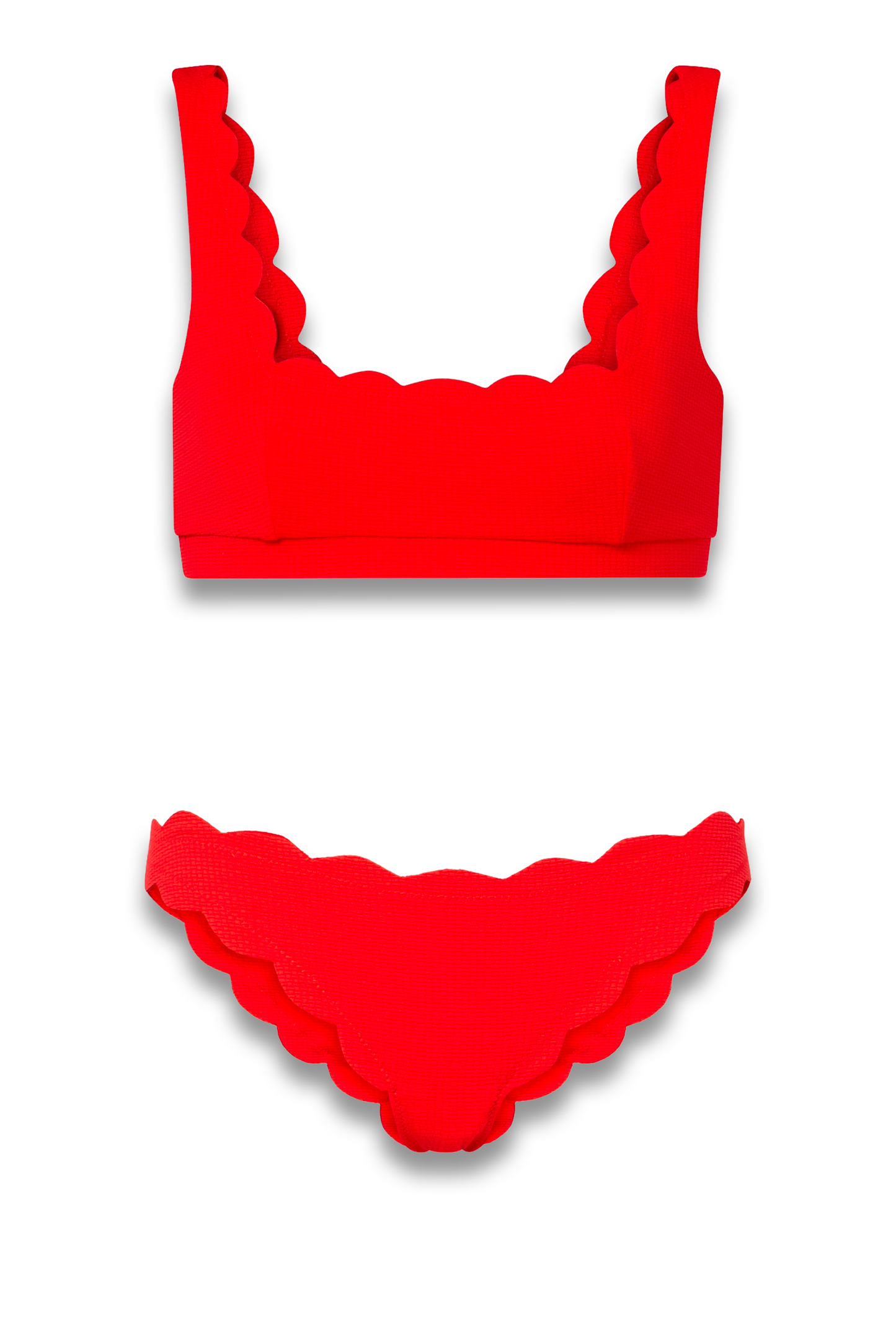 Antibes Scalloped Bikini Top and Bottoms in Red