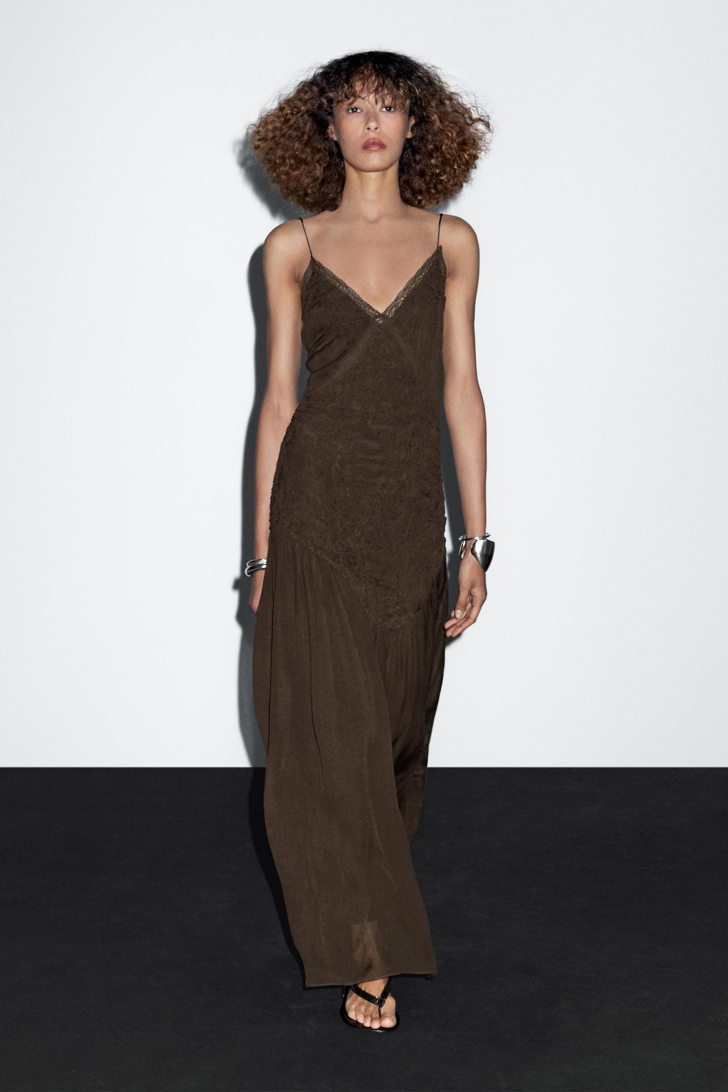 Long Slip Dress With Gathered Detail