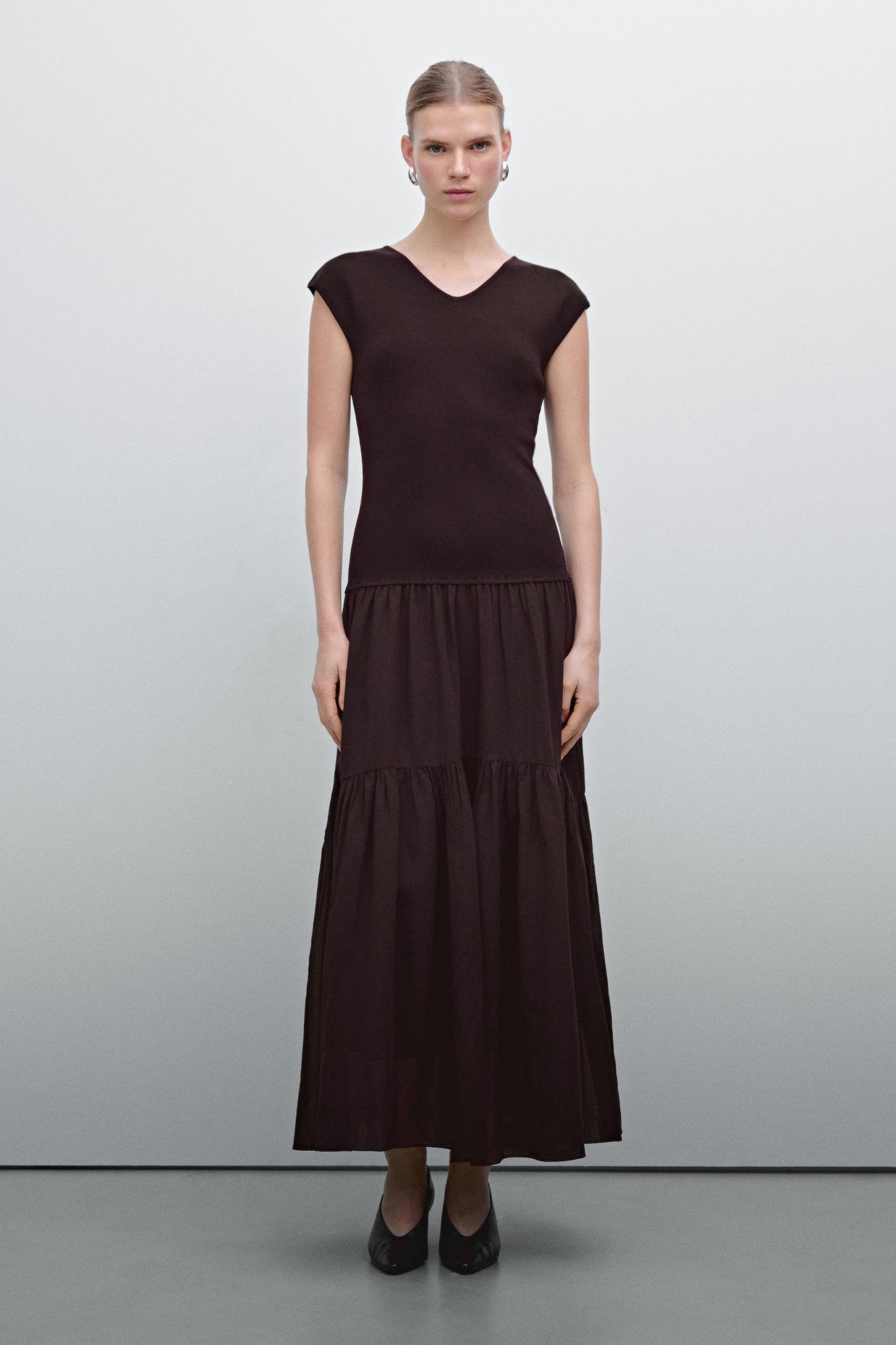 Cotton Blend Contrast Flounce Dress