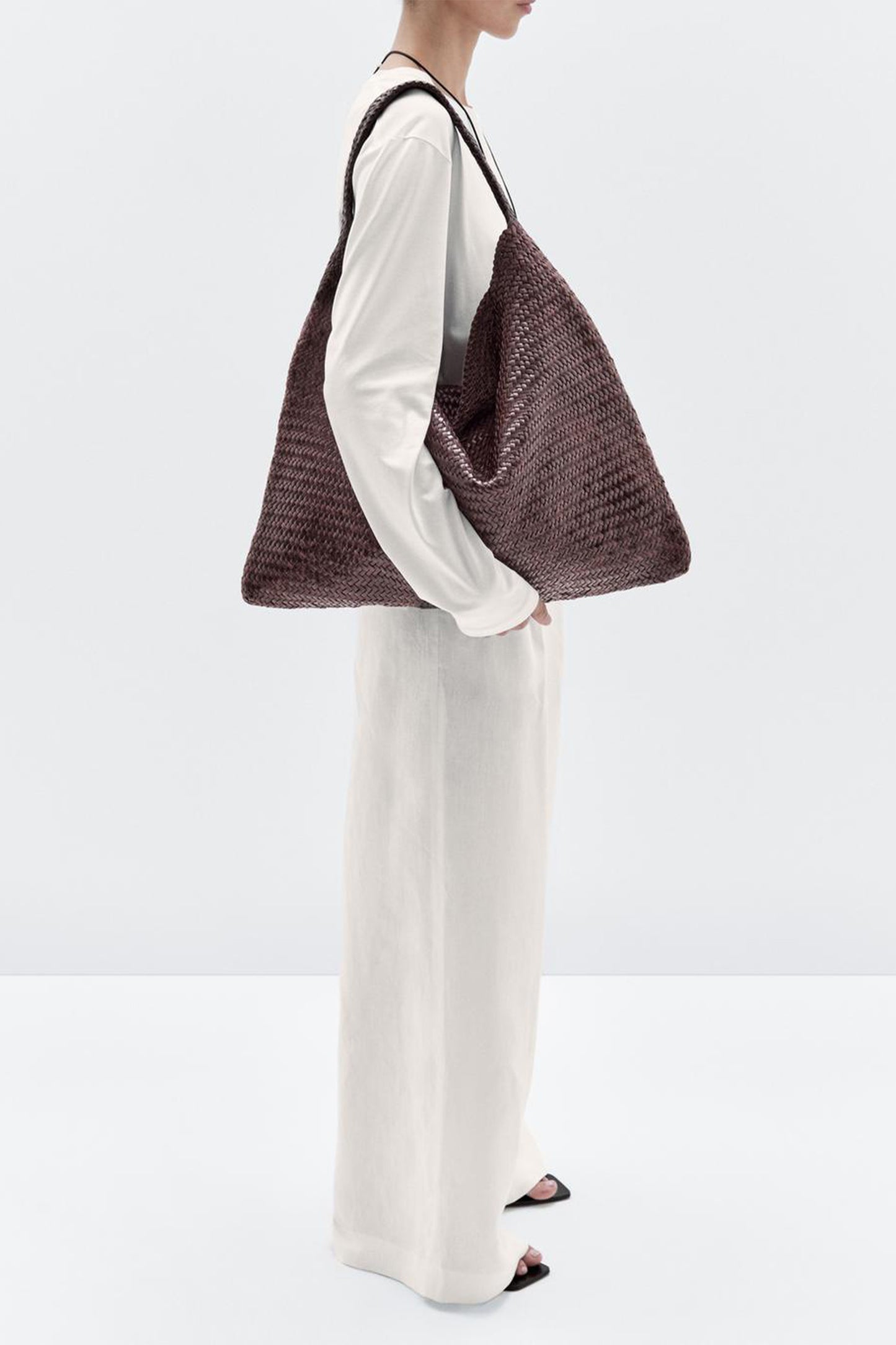 Nappa Leather Woven Maxi Tote Bag