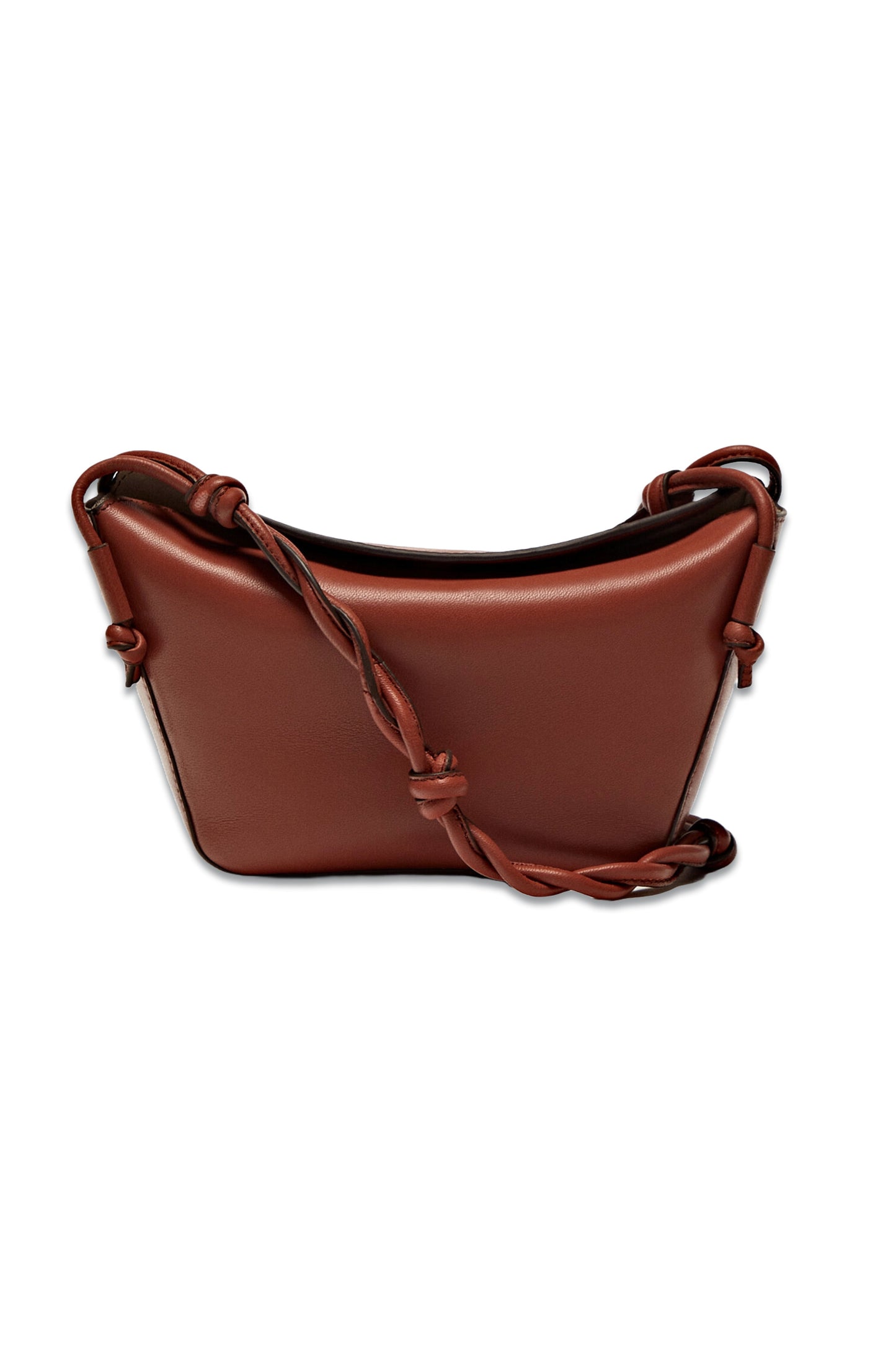 Leather Crossbody Bag with Woven Strap Brown