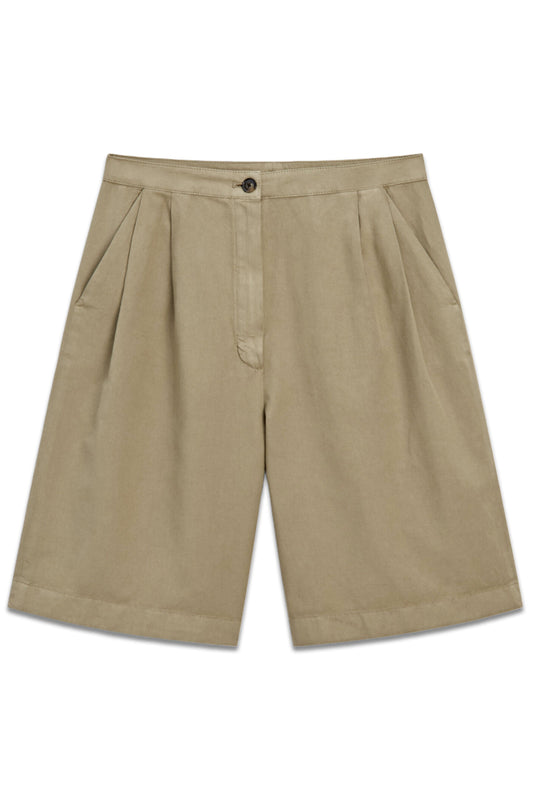 Cotton Blend Bermuda Shorts With Darts