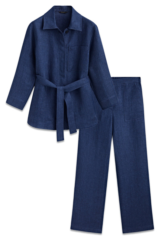 Denim-effect Linen Co-ordinated Trousers and Overshirt