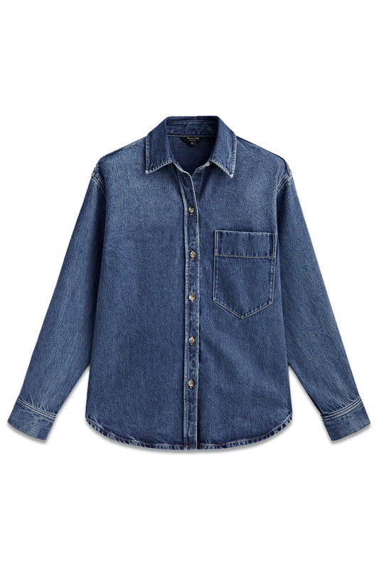 Mid Wash Denim Overshirt with Pockets