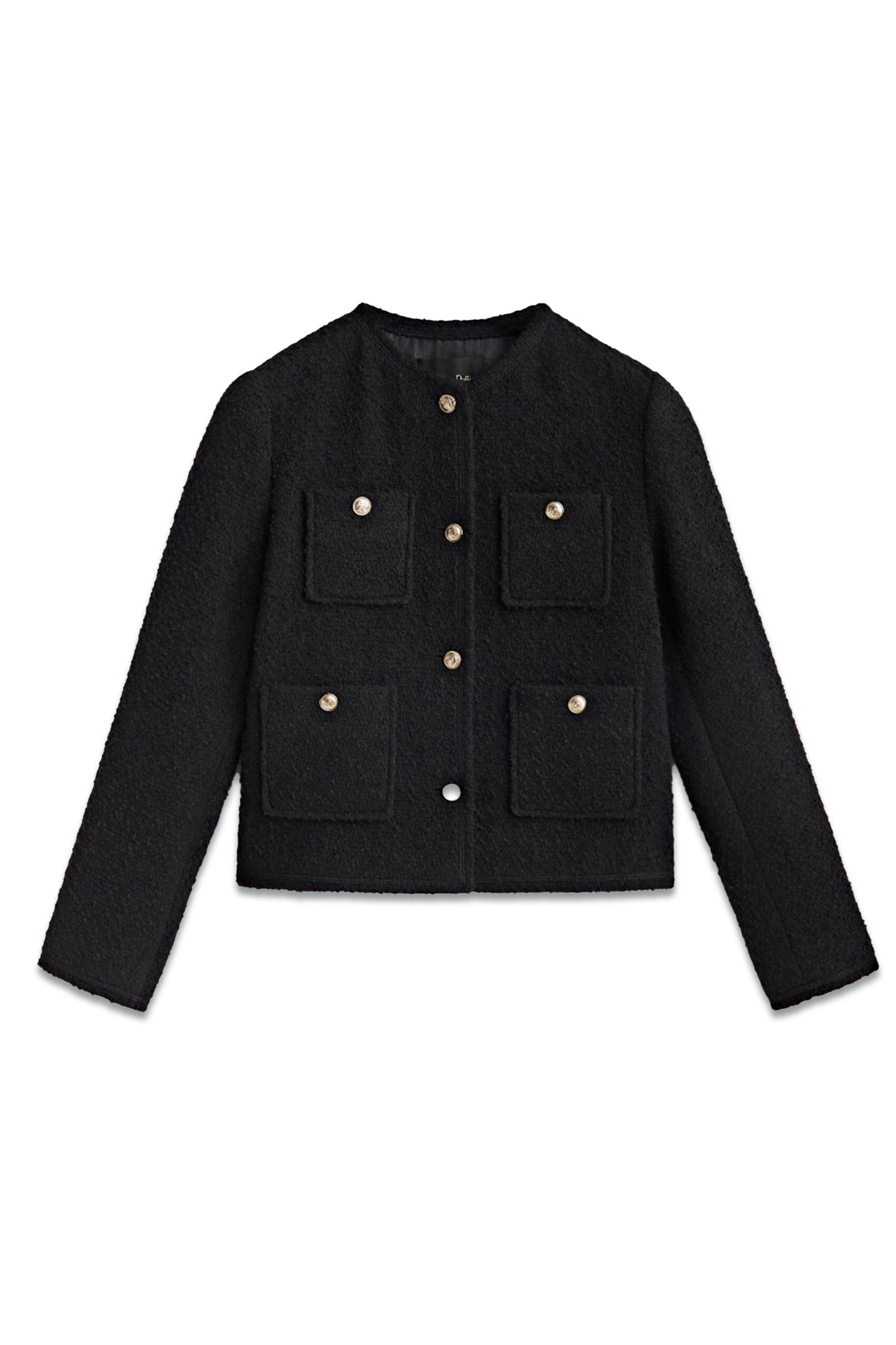 Textured Cropped Jacket with Four Pockets