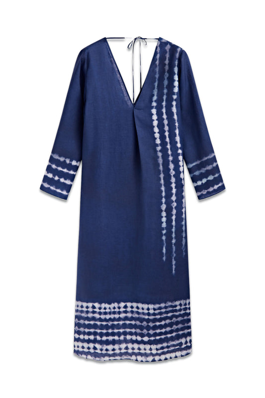 Blue 100% Linen Tie-Dye Kaftan