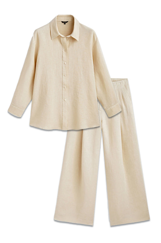 100% Linen Oversize Shirt and Darted Trousers