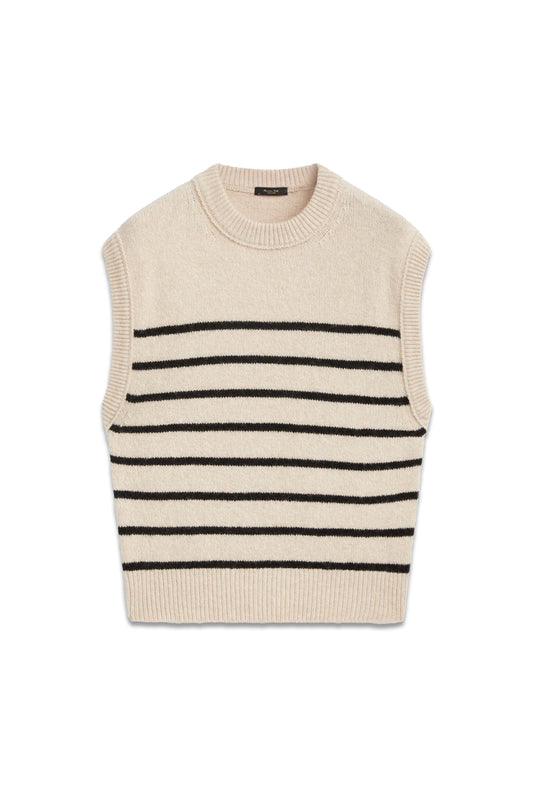 Striped Knit Vest With A Crew Neck