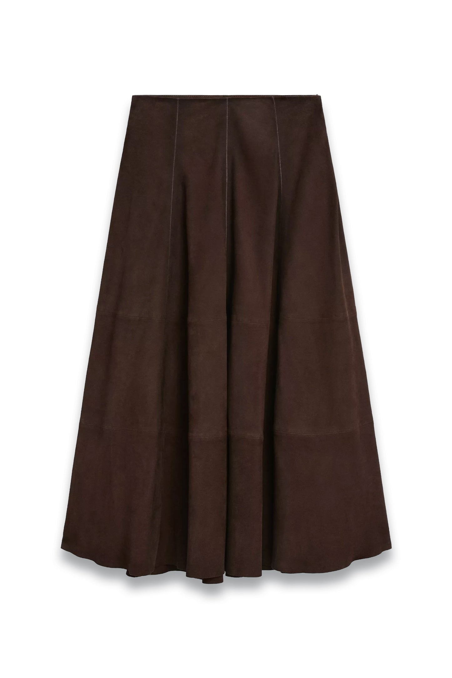 Suede Leather Flared Midi Skirt