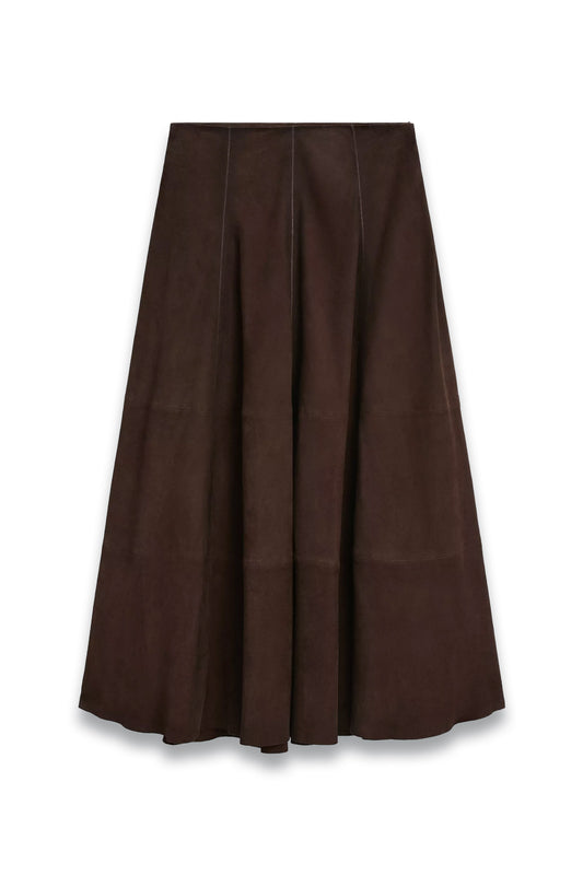Suede Leather Flared Midi Skirt
