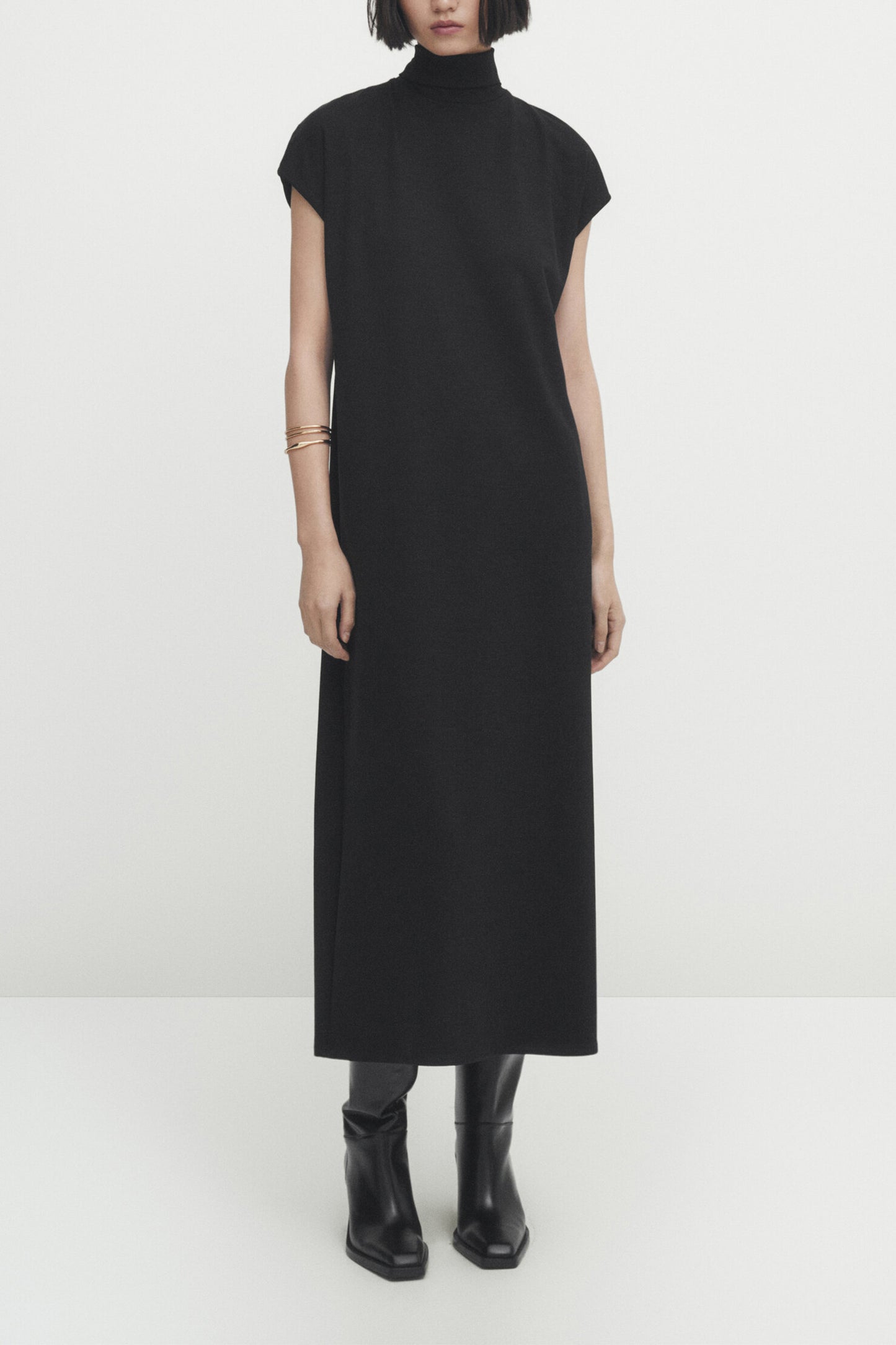 High Neck Midi Dress with Short Sleeves