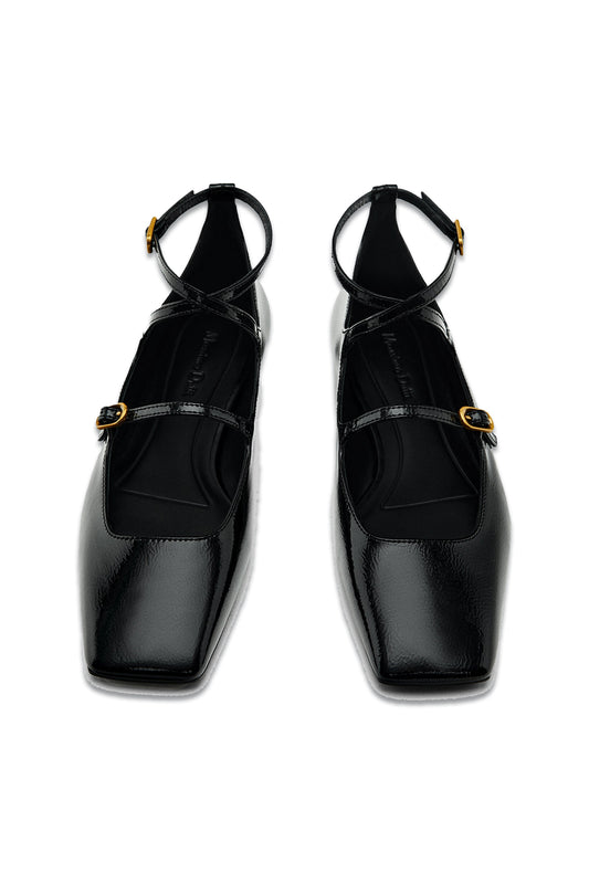 Flat Patent-finish Shoes with Square Toe