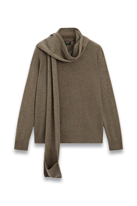 100% Wool Knit Sweater with Scarf and Pocket