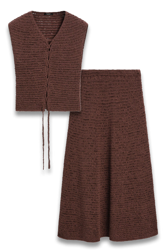 Cotton blend Crochet Midi Skirt and Waistcoat With Tie Detail