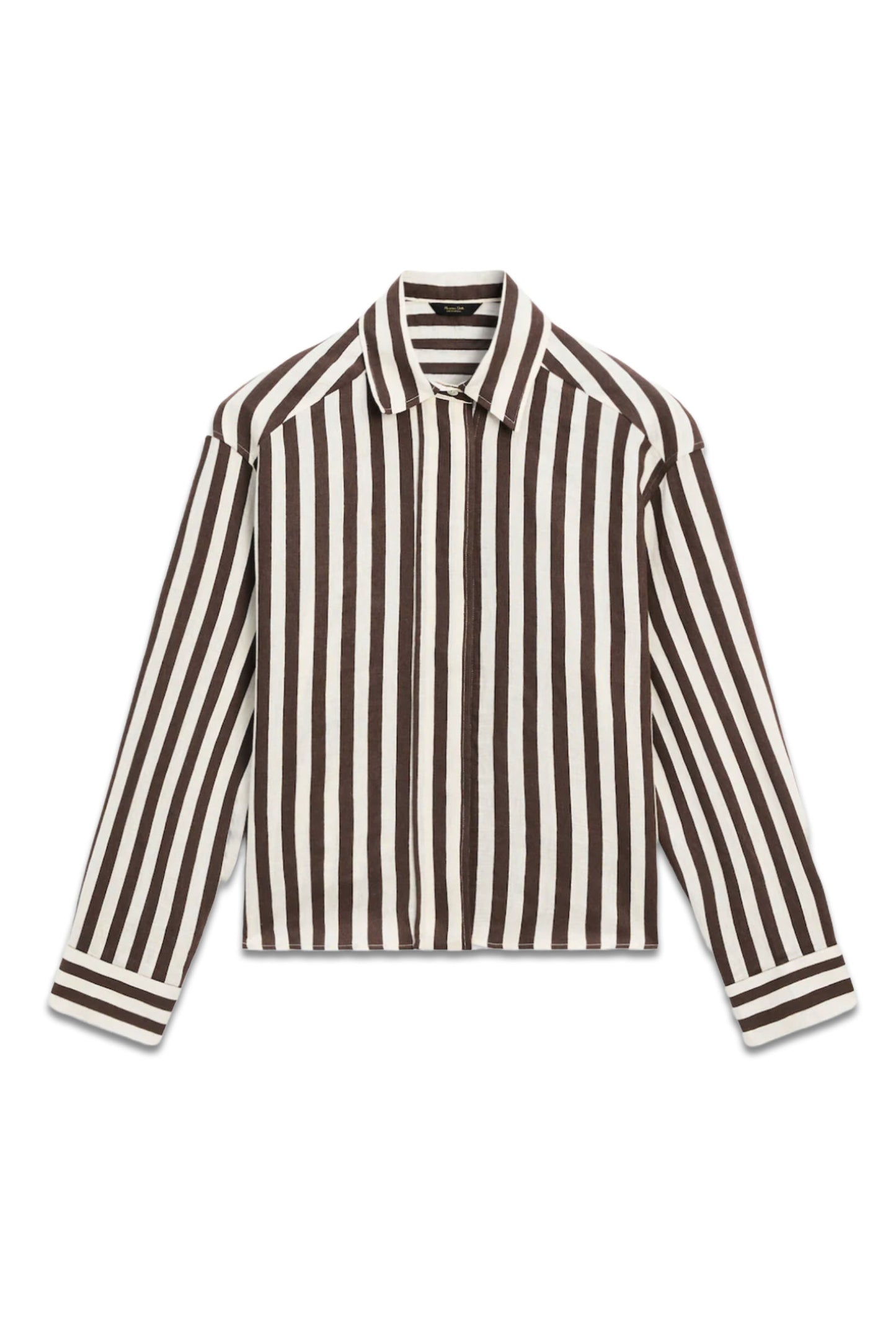 Cropped Striped Linen Blend Shirt