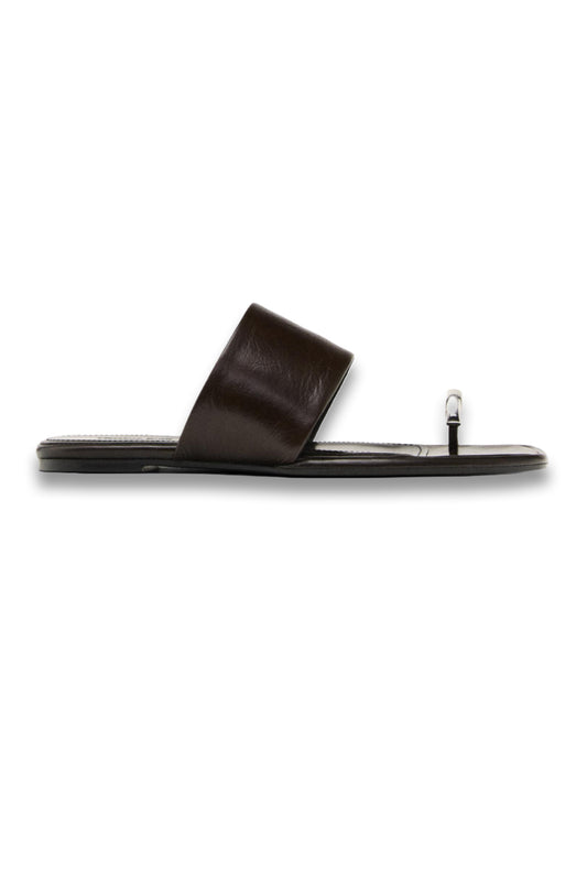 Leather Flat Slider Sandals With Ring Detail