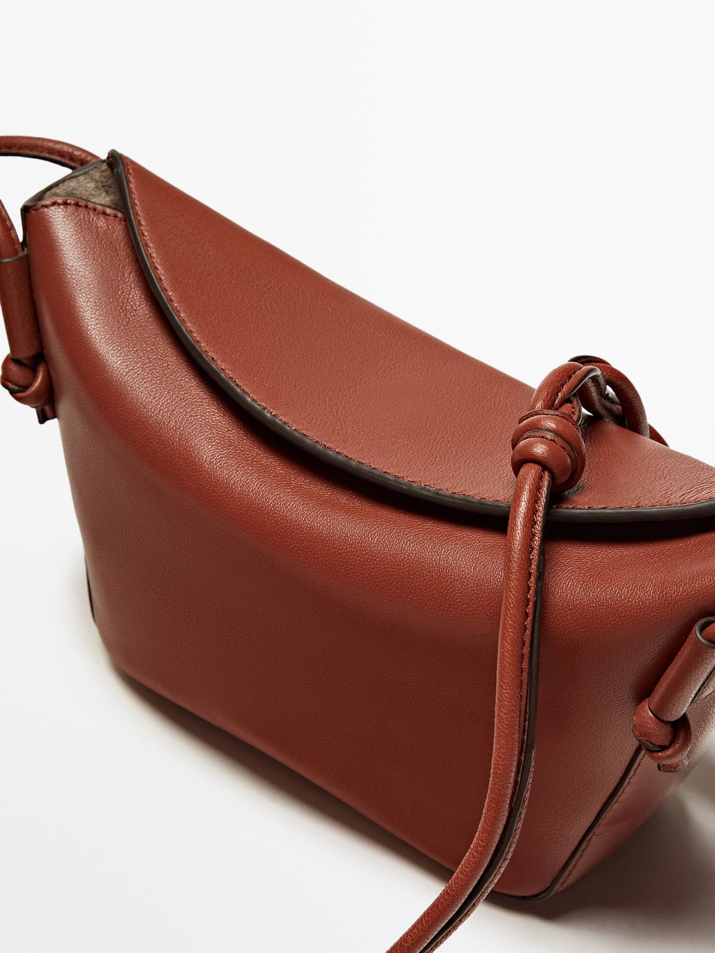 Leather Crossbody Bag with Woven Strap Brown
