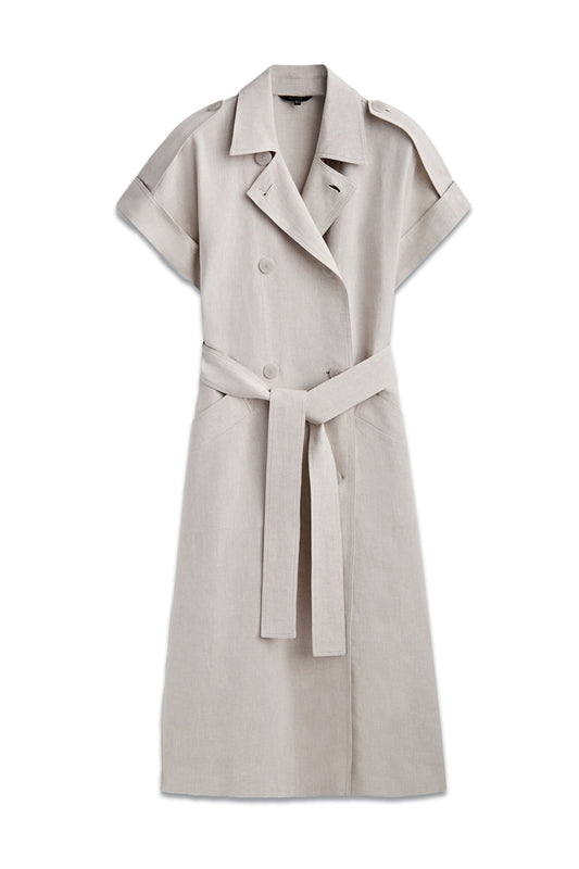 Linen Blend Trench-Coat Dress with Belt