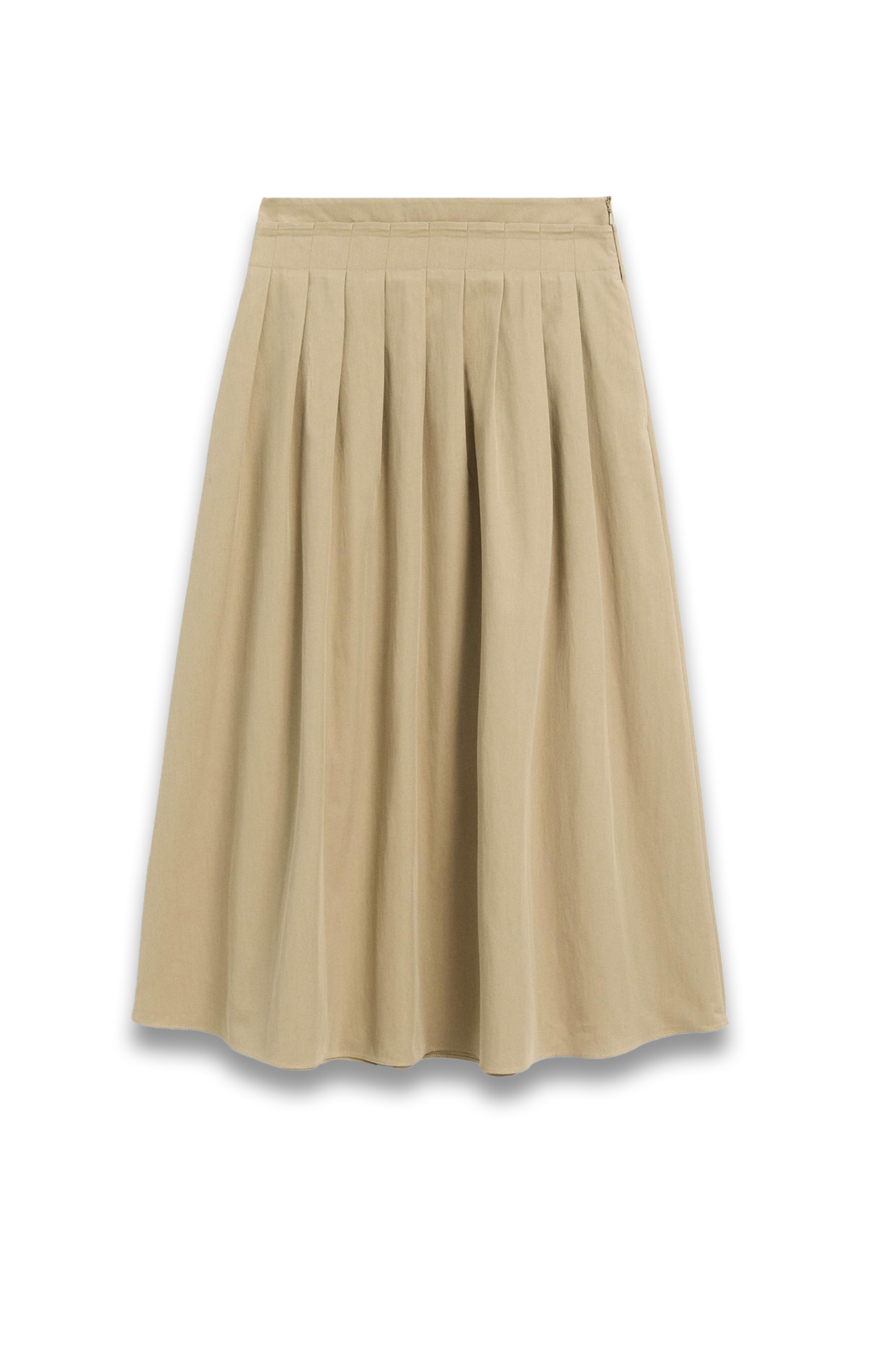 Cotton Blend Box Pleat Midi Skirt