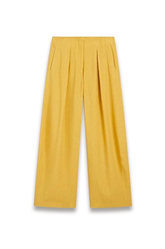Wide-leg Flowing Linen Blend Pleated Pants