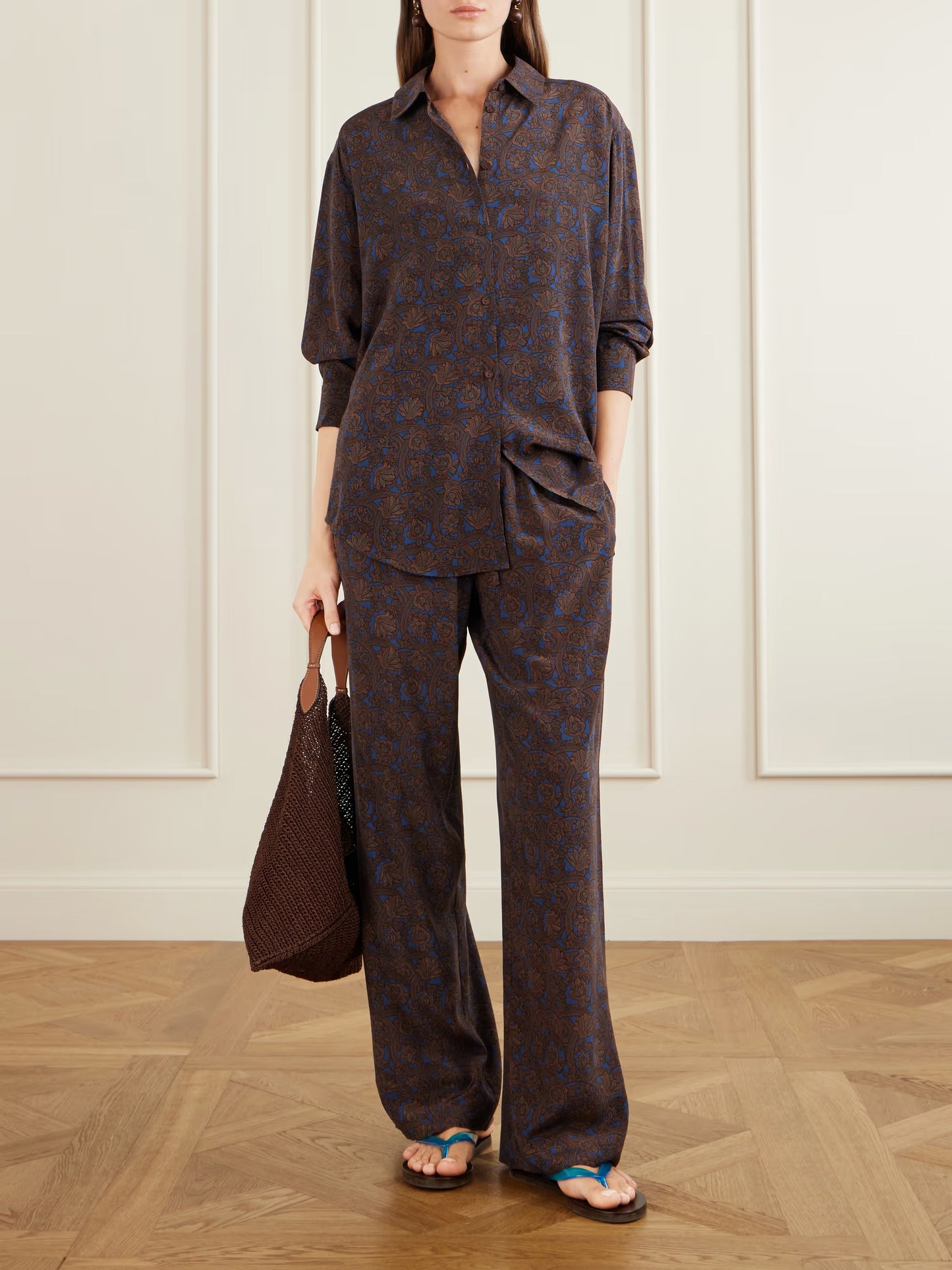 Printed Silk-Crepe de Chine Straight-Leg Pants