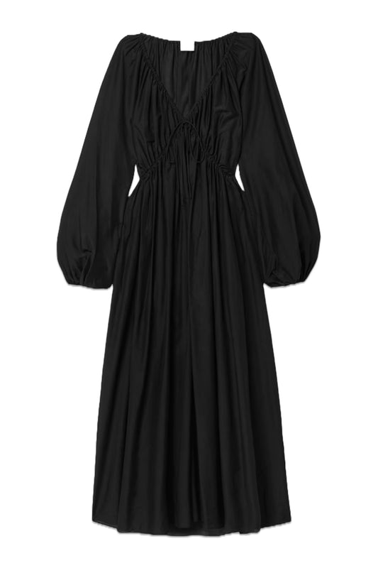 Gathered Cotton-Poplin Midi Dress