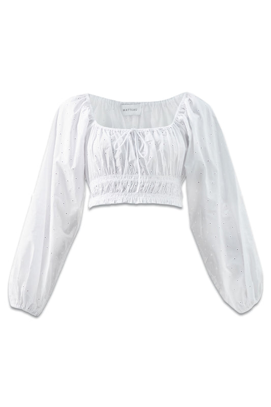 Drawstring Square-Neck Broderie Anglaise Top