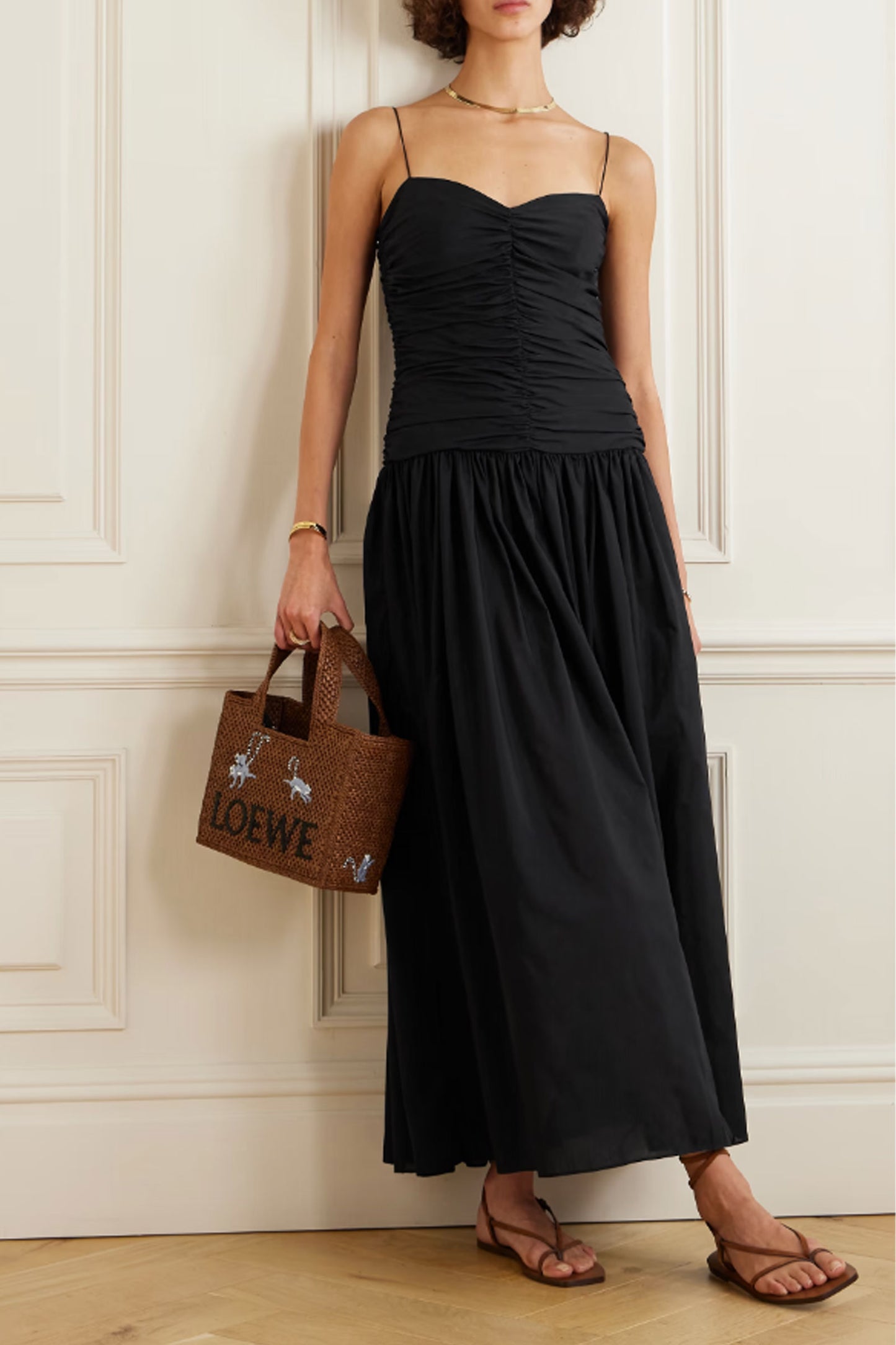 + NET SUSTAIN Gathered Pleated Organic Cotton and Silk-Blend Midi Dress